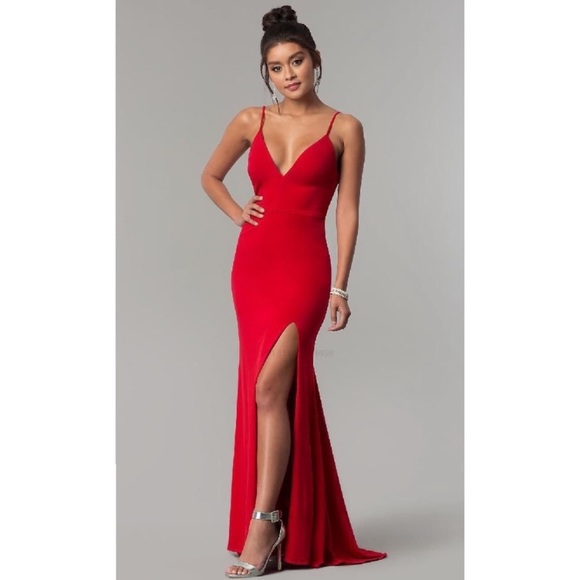 Dear Moon Dresses & Skirts - Dear Moon | Red Formal V-neck Side Slit Long Dress